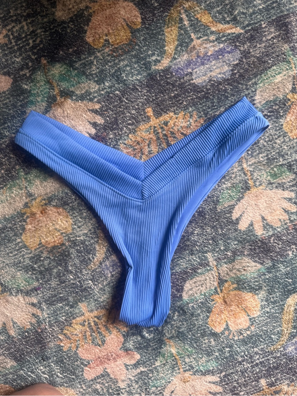 One One Swimwear Ribbed V-Front Bikini Bottom — Blue